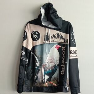 Black and Beige Rooster Graphic Hoodie